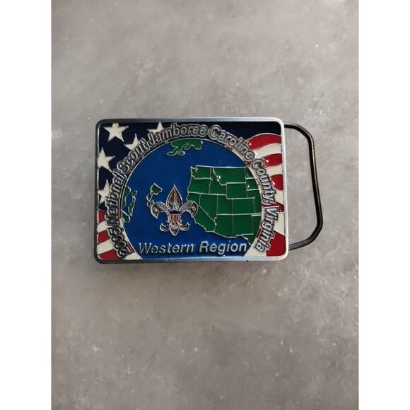 Boy Scouts Jamboree '05 West Reg Nation Buckle Casey Jeffers Tooled Leather Belt - Picture 2 of 7